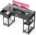 DUMOS 48-Inch Computer Desk with Drawers and Hook, Black | Home Office Desk for Bedroom, Gaming Writing Study Desk with Adjustable Feet