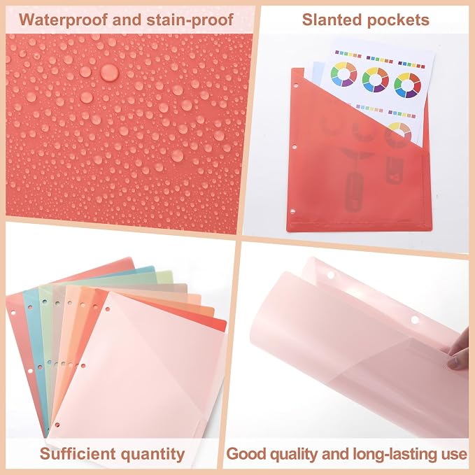 48 Pack 3-Ring Binder Pockets Translucent Polyester 3 Hole Binder Plastic Sleeves 9.25 x 11.22 Inches Slash Folder Binders Organizer Suitable for Office Classroom Business Home Organizer (Vintage)