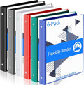 Fulmoon 6 Pack 2 Inch Plastic 3 Ring Binders with Pockets, Classic Colors | Flexible Covers with Round Rings and Front Pockets for Organizing Papers at School, Office, Meetings and Presentations