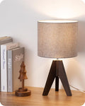 EDISHINE Boho Small Table Lamp, Wood Lamp, Grey Linen Lampshade,14.2 Inch | Walnut Color Tripod Bedside Lamp, Farmhouse Nightstand Lamp for Nursery, Bedroom, Office, Kid Room, Living Room, E26 Socket
