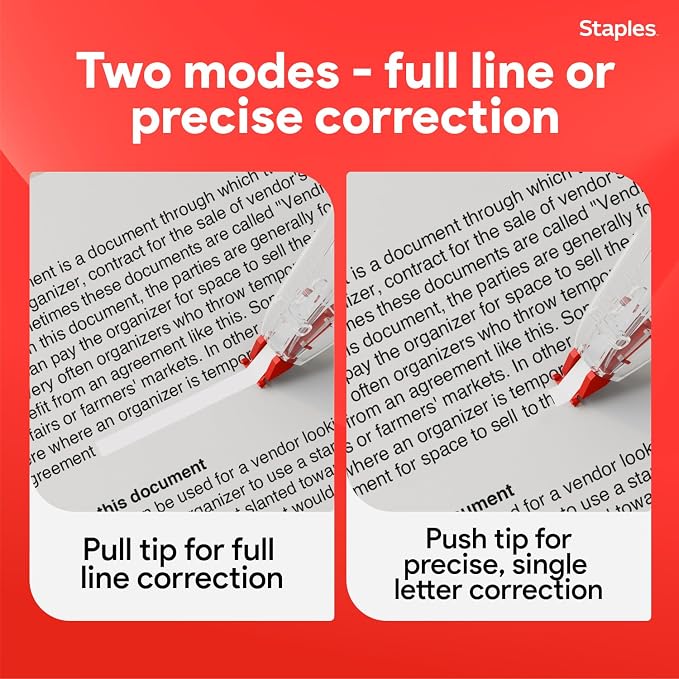 Staples Correction Tape, White, Sidewinder Applicator, 10-Pack