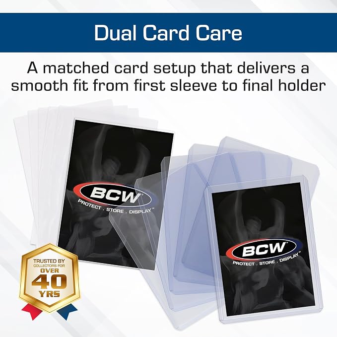 BCW Card Sleeves and Toploaders for Card Combo | Premium Top loaders for Cards and Acid-Free Penny Sleeves | Great for Football, Magic The Gathering, Pokemon, and Baseball Card Protectors 100 Count