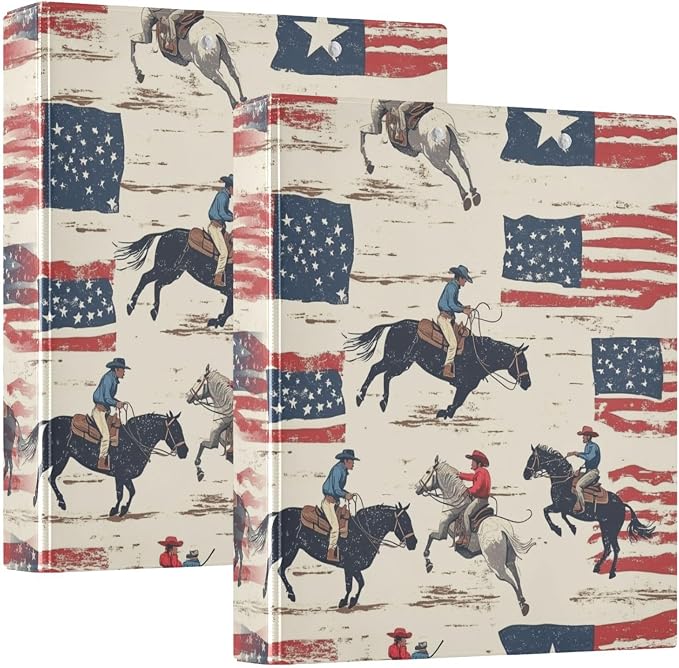 American Rodeo Cowboys Decorative 3 Ring Binder 1.5 Inch Large View Binders with Pockets Holds 200 Sheets File Organizer for Office College School, 2 Pack