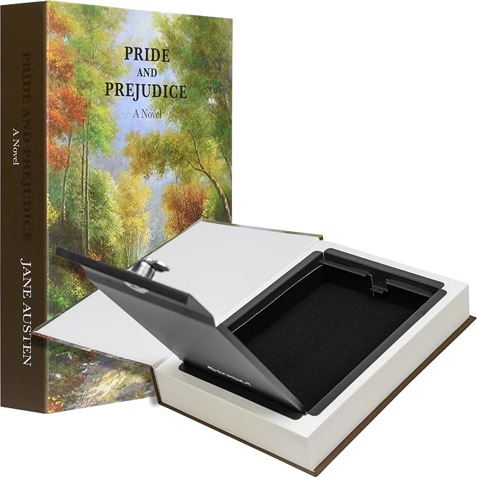 Barska Hidden Book Safe – Real-Look Pride and Prejudice Diversion Lock Box with Key Lock – Secret Safe for Home, Office, Travel – Portable Steel Storage for Cash, Jewelry, Valuables