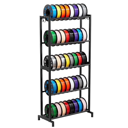VEVOR 3D Printer Filament Storage Rack, 5 Tier Heavy Duty Storage Shelves for 3D Printing Filaments, Filament Spool Holders Racks for 3D Printing Studio, Home Studio, Office, Workshop (Shelf Only)