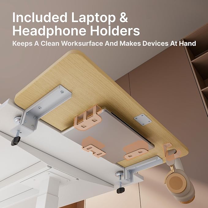 Desk Extender Tray, 28" x 12", with Laptop Holder, Large, Wood | Desk Extension, Clamp on Desk Shelf, Clamp On Keyboard Tray for Office and Home, Workstation Organizer
