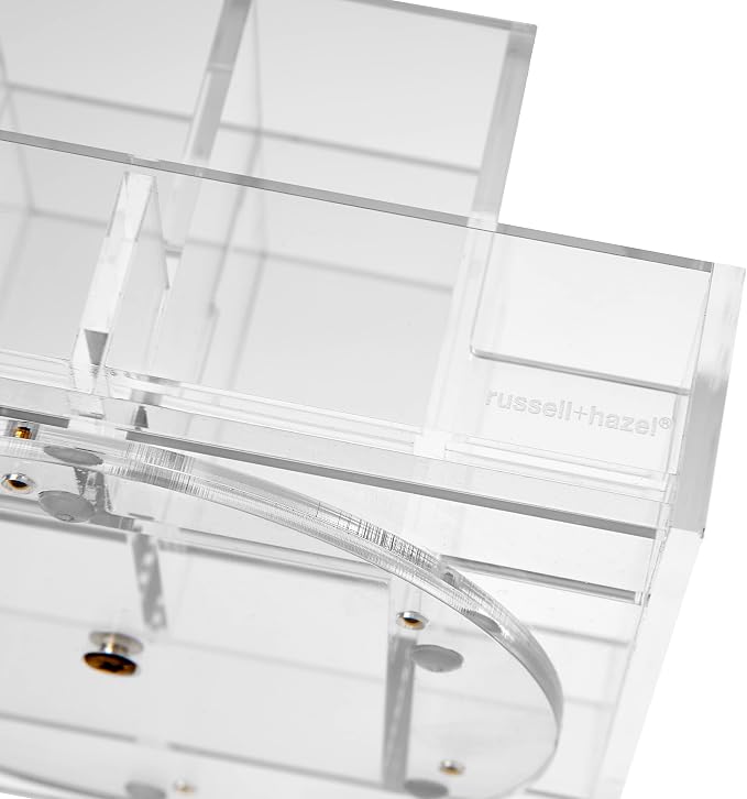 russell+hazel Acrylic Carousel Pen Holder for Desk, Clear, 4 Compartments | Keeps pens, pencils & small supplies sorted in a revolving caddy. Four clear acrylic compartments with polished edges.