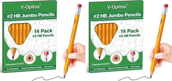 V-Opitos 28 Pack Jumbo #2 HB Pencils for Kids, Triangle Shape Pre-sharpened Wood-Cased Pencil with Top Eraser, Toddler First Pencils, Ideal Home, Kindergartens, School Classroom Supplies