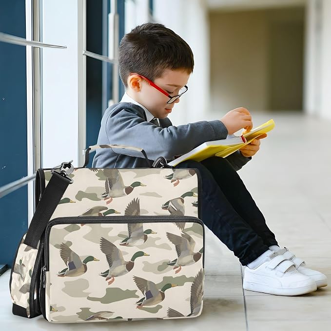 Wild Duck Camouflage Zipper Binder Bag 3 Ring Binder with Shoulder Strap Zip Up 500 Sheets Capacity Multi Pockets for School Office Supplies