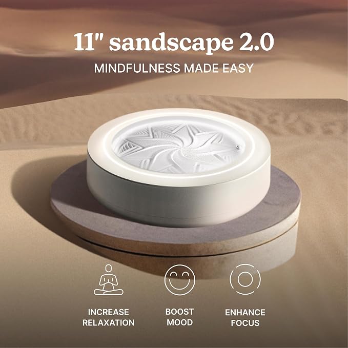 Homedics Drift 11” Sandscape – Version 2.0 with Updated Connected Experience, Smart Wi-Fi Zen Table Décor, LED Ambient Light, Modern Sand Art for Relaxation & Mindfulness, Home & Office Calm Décor