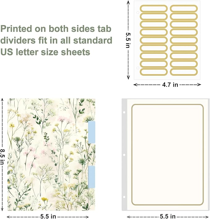 Rouidr Mini 3 Ring Binder with clipboard, 1 inch Round Binder Organizer, 8.5"x5.5" Cute Binder with 5 Dividers Tabs & Clear Sleeves, School Supplies, Office Supplies
