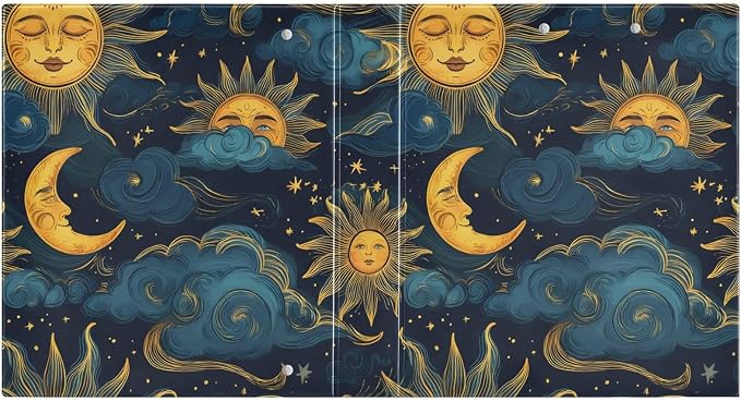 Moon Sun Galaxy Astrology 3 Ring Binder with 2 Interior Pockets 1.5 inch Binders 3 Ring Heavy Duty Fit 8.5" x 11" Letter Size for Office School, 2 Pack