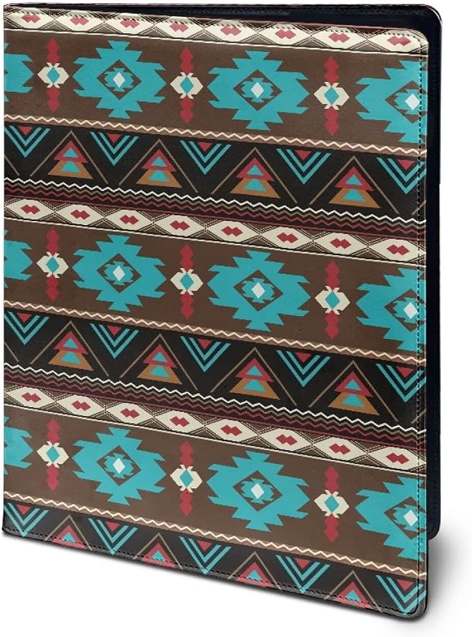 Dreaweet Turquoise Aztec Tribal Leather Padfolio for Women Men Resume Portfolio Folder,Interview/Legal Document Organizer & Business Card Holder with Letter-Sized Writing Pad