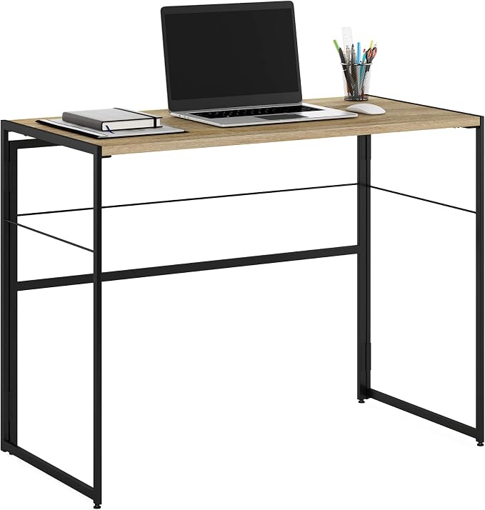 Furinno Riau No Tool/No Assembly/Folding Metal Frame Computer Desk, Sonoma Oak/Black
