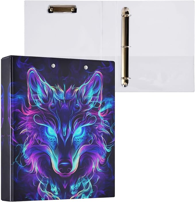 3 Ring Binder Mystical Wolf Face 1.5" Round Ring Binders View Binder with 200 Sheet for Kids School Supplies Women Men Office, 1 Pack