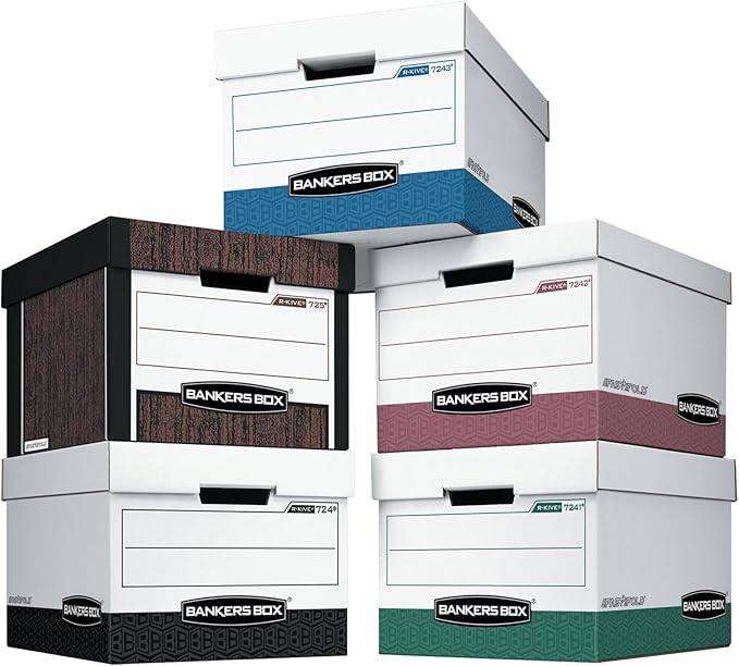Bankers Box 12-Pack R-Kive Heavy Duty File Storage Boxes with Lids, FastFold Assembly, Letter/Legal, (00724)
