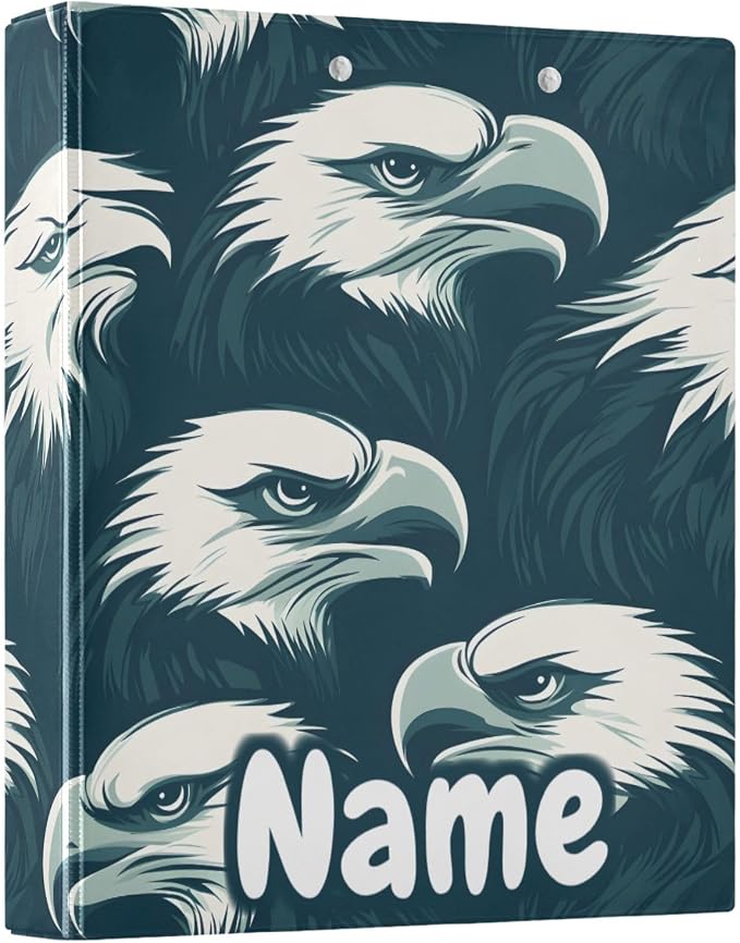 Custom 3 Ring Binder Eagles Head 1.5" Round Ring Binders Personalized Name View Binder with 200 Sheet for Kids School Supplies Women Men Office, 1 Pack