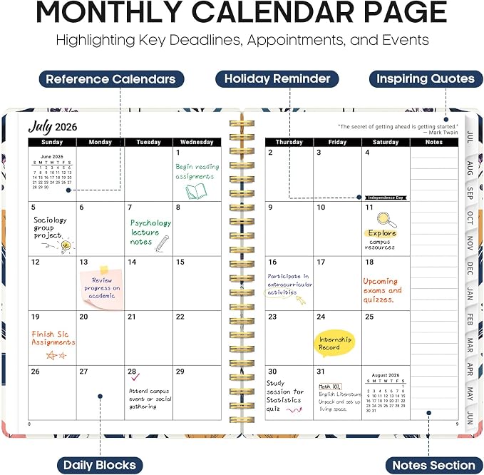Academic Planner 2026-2027, Jul 2026-Jun 2027 Monthly & Weekly Planner