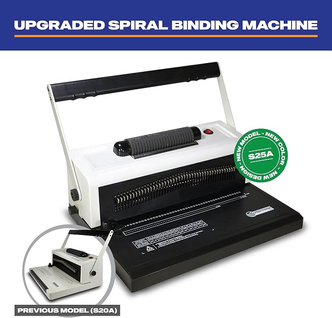 Coilbind S25A Spiral Coil Binding Machine - 4:1 Pitch – 20 Sheet Capacity | Hole Punch with Electric Coil Inserter – Adjustable Margins & Disengaging Pins – Free Crimper Tool & 100 Coils