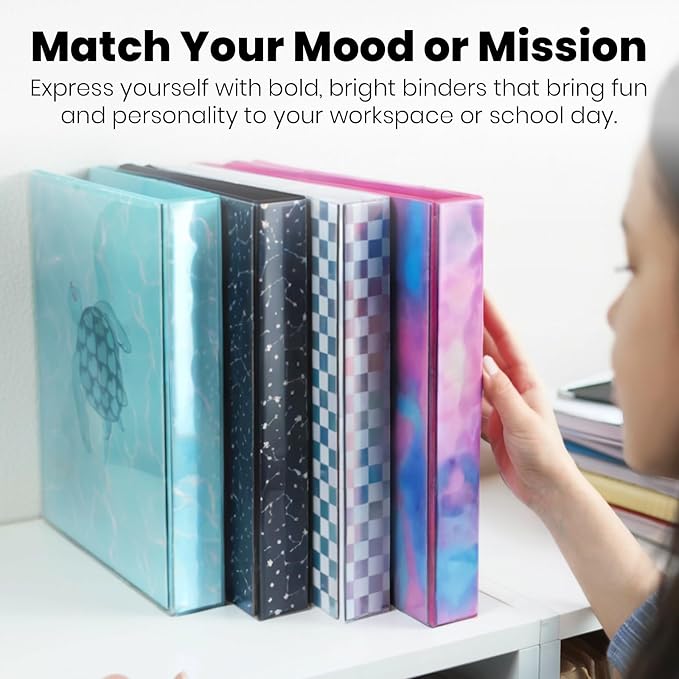 Yoobi 1 Inch 3-Ring Binders, 2 Pockets, PVC-Free, 220 Sheets, 4-Pack | 3-Ring, Round D Rings, 2 Interior Pockets, PVC-Free Material, Durable Plastic Cover, 120–500 Sheets, 4-Pack