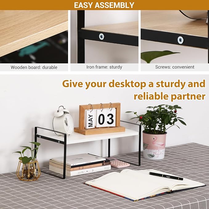 YGYQZ Desk Shelf Organizer for Top of Desk, 1-Tier Desktop Bookshelf, Black & White