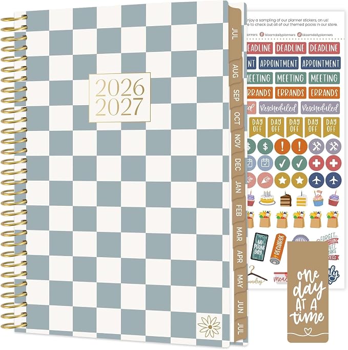 bloom daily planners 2026-2027 Planner - Academic Year (July 2026 - July 2027) Monthly & Weekly Soft Cover Planner for Women - 13 Month Calendar Agenda Book with Stickers - 5.5" x 8.25" - Checkered