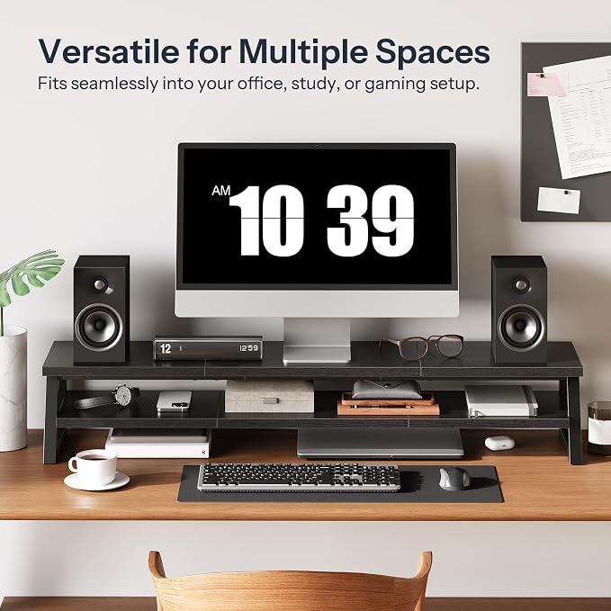 HOOBRO 2-Tier Dual Monitor Stand Riser, 39 Inch Large Computer Monitor Stand for 2 Monitors, Computer Monitor Riser, Desk Shelf Organizer for Office Desk, Accessories, Black BB122CJ01