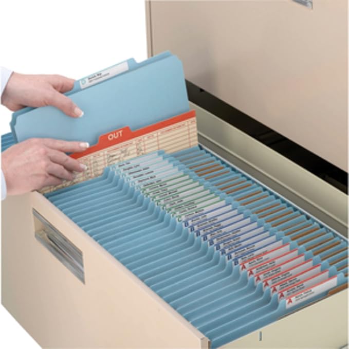 Smead Pressboard Classification File Folder with SafeSHIELD Fasteners, 2 Pocket Dividers, 2" Expansion, Letter Size, Blue, 10 per Box (14081)