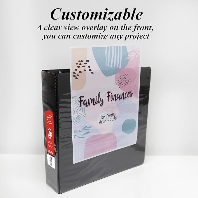 BAZIC Products 3" Black 3-Ring View Binder, Slant-D Ring, 2 Pockets, 2-Pack | 2 inside pockets, 3 in Black view 3-ring binder, slant-D rings, holds up to 600 sheets, Durable poly cover, 2 Pockets