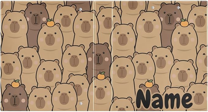 Custom 3 Ring Binder Cute Capybara with Orange 1.5" Round Ring Binders Personalized Name View Binder with 200 Sheet for Kids School Supplies Women Men Office, 1 Pack