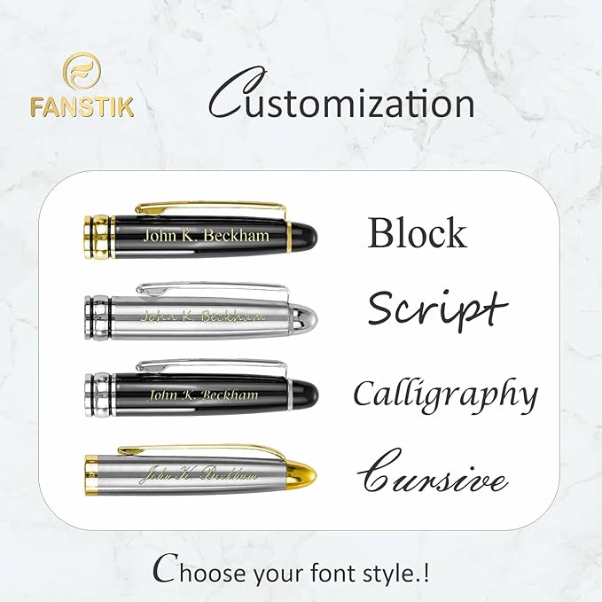 FANSTIK Customized RollerBall pen with name (MADE IN USA), stainless steel, Silver and gold, luxury engraved pen personalized for men and for women. (RollerBall Silver-Gold).