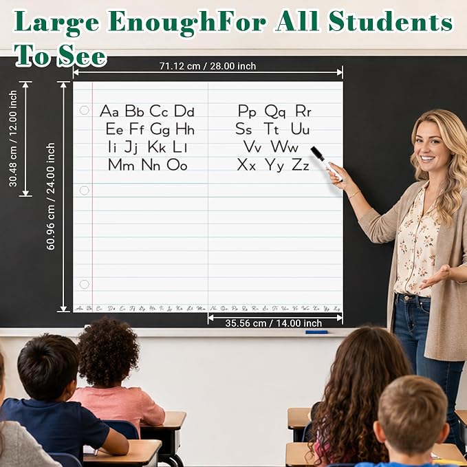 Giant Magnetic Notebook Paper for Classroom, 24 x 28 in Dry Erase Magnetic Lined Paper for Whiteboard, Reusable Magnetic Handwriting Paper for Teachers, Homeschool & Elementary School Supplies