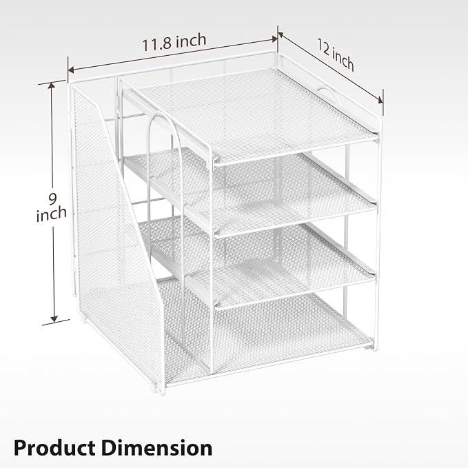 White Desk Organizer and Accessories, 4-Tier Paper Organizer for Desk, Office Accessories & Workspace Organizers and Desktop Storage for Office Supplies (White)