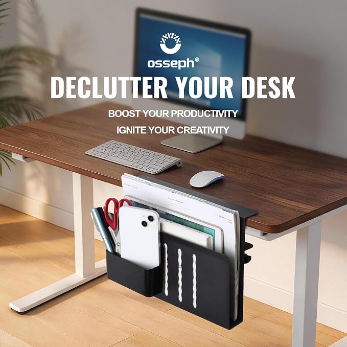Laptop Holder for Desk, Under Desk Storage Organizer with Pen Slot | osseph Desk Storage, No Drill Clamp to 0.5-2.38" Desks, Cooling Vents Vertical Rack, Magnetic Pen Holder, 22 Lbs Carbon Steel