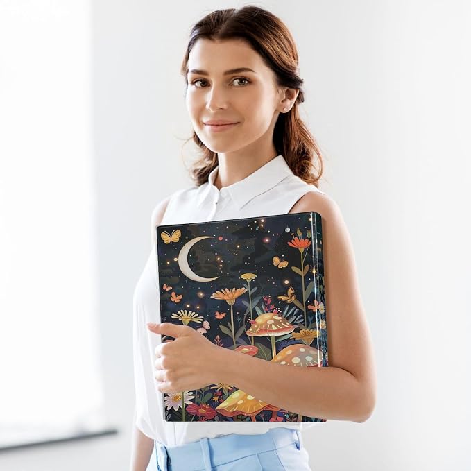 3 Ring Binder Mushroom Butterfly Moon 1.5 Inch Three Ring Binder | Cute Binder with 3 Storage Pockets for Women School Office Supplies