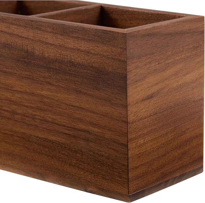 Walnut Pencil Holder (Double Slots) Wood Pen Holder for Desk