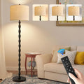 Wood Floor Lamps for Living Room Rattan Floor Lamp with Remote Control& 3 Color Temperature,Dimmable Rustic Floor Lamp Black Mid Century Modern Standing Lamp Tall Farmhouse Floor Lamp For Bedroom