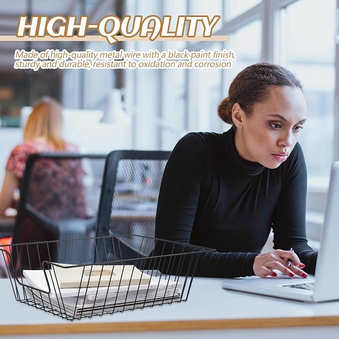 Yeaqee 12 Pcs Letter Tray Classroom Paper Trays,17'' X 12'' X 5,Black