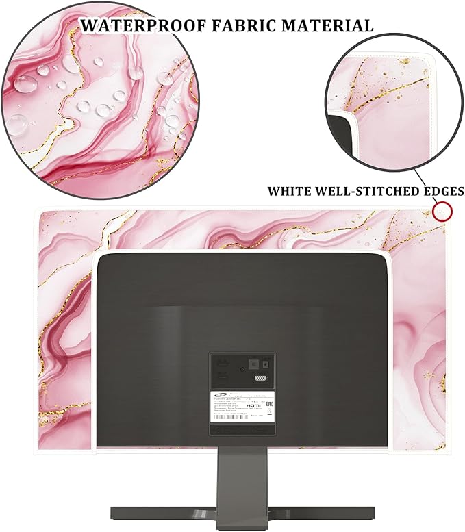 Baocicco Gold Pink Marble Waterproof TV Display Screen Cover 70 Inch TV Accessories Laptop TVs LCD Screen Decoration for Tablet Anti-Static Dustproof Protective for Home Office