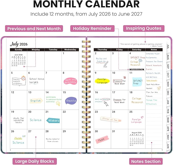 ZOTIA Academic Planner 2026-2027, Monthly & Weekly Jul 2026-Jun 2027 | Twilight Bloom, 6.3" x 8.5" Calendar Planner for Women, Hardcover Pretty Organizer for Women, School Office Home Supplies
