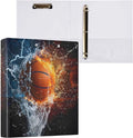 ALAZA 3 Ring Binder Basketball Water and Fire Ball Clipboard Round Ring Binder Holds 1.5 Inch Three Rings Binder Heavy Duty Binders for School Office Supplies, 1Pack