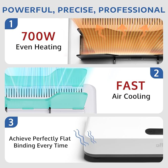 OFFNOVA Thermal Binding Machine 500 Sheets Capacity, No Preheat, Air Cooling, Book Binder Machine with 10 Binding Covers, for A4/A5/Letter Size Business Documents, Office and Homeschool Projects