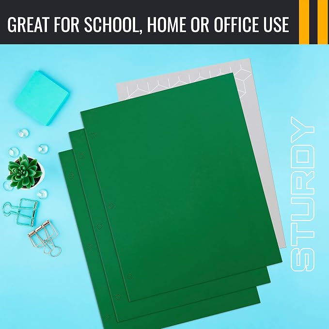 Better Office Products Green Folders, 50 Pack Letter Size Pocket Folders, Green Folders with Pockets, Two Pocket Portfolio Folders, Durable Paper Folders for School Classroom Office Organization
