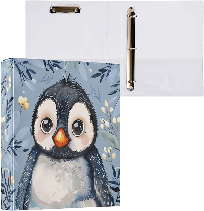 Cute Baby Penguin Floral 3 Ring Binder 1.5 Inch 1 Pack with 200 Sheet for Kids School Supplies Women Men Office