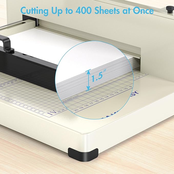Paper Cutter 12 Inch, Heavy Duty Paper Cutter for A4 Paper, Guillotine Paper Cutter 400 Sheet Capacity, Solid Steel Construction, Beige