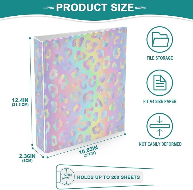 Aslsiy 3 Ring Binder 1.5 Inch Glitters Leopard Round Clipboard Binder Sparkly Decorative Harcover Binders Organizer for Office Supplies
