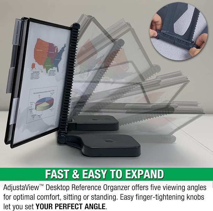 Ultimate Office AdjustaView Expandable Desk Reference Display Organizer 20C | 5 Adjustable Viewing Angles, Dual Weighted Base, 20 Letter Size EZ-Load Color Pockets, ADD-ON to Expand Capacity at Anytime