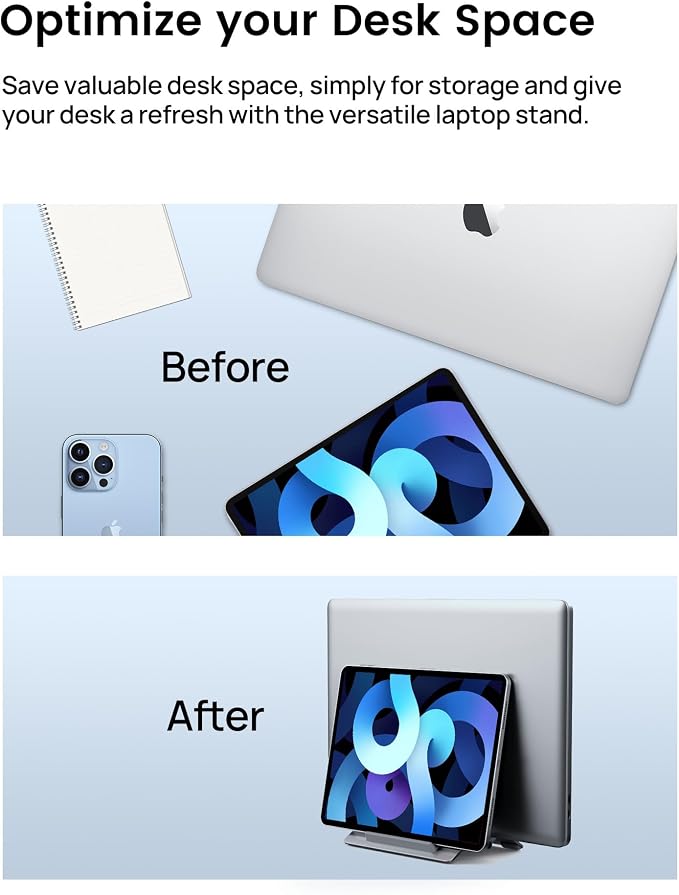 Vertical Laptop Stand for Desk, Gravity Auto Lock Vertical MacBook Stand, Aluminum Laptop Vertical Dock Stand Holder Compatible with MacBook Pro, MacBook Air, Silver