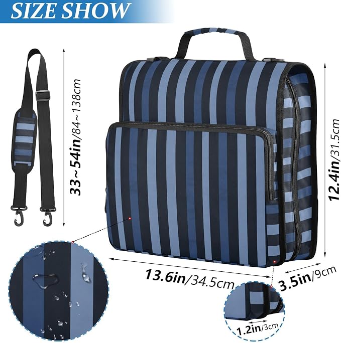 ALAZA Vintage Navy Blue Stripes Zipper Binder 1.5 inch 3 Ring Binder Organizer with Shoulder Strap and Handle for Home Office Work