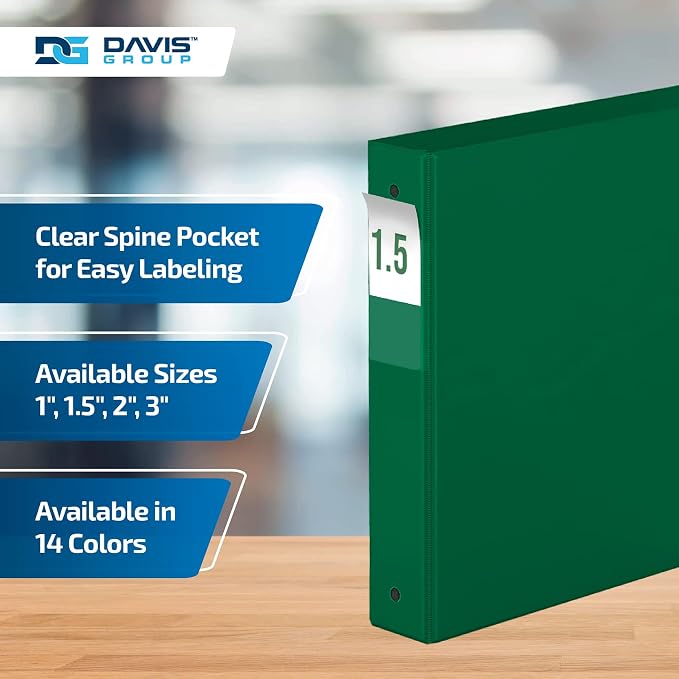 Premium Economy 3-Ring Binder, Spine Label, 1.5" Round Rings, 6 Pack | Heavy-duty binder, fits 8.5" x 11" paper, green, customizable spine, made in Canada, ideal for school or office use